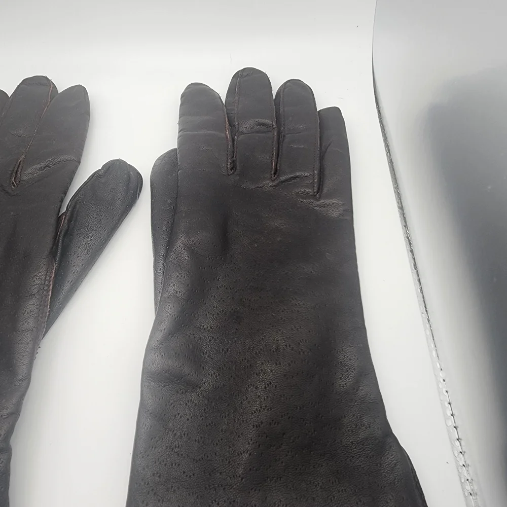 Vintage Brown Genuine Leather Gloves (7.5)